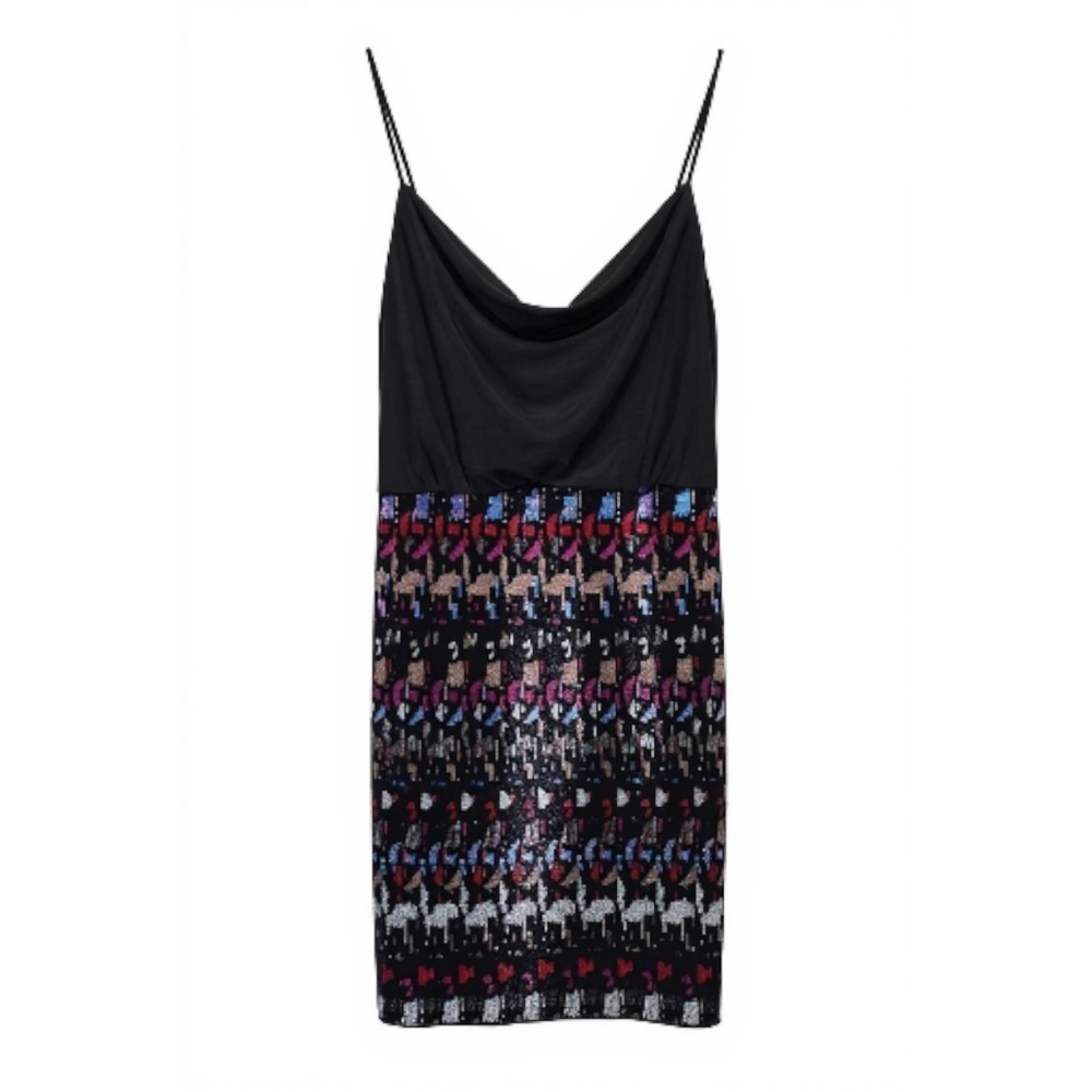 Aidan Mattox Sequin Slip Dress Size 6 NWT Cowl Neck Black Multicolor Cocktail